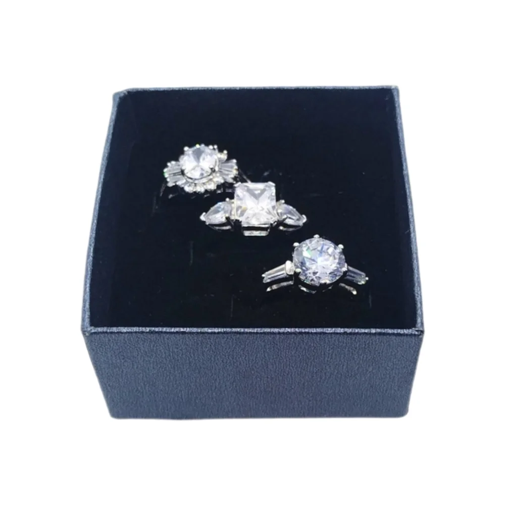 Three Silver Plated Rings with Brilliant Clear Tourmaline Stones | Size 7 | NWOT